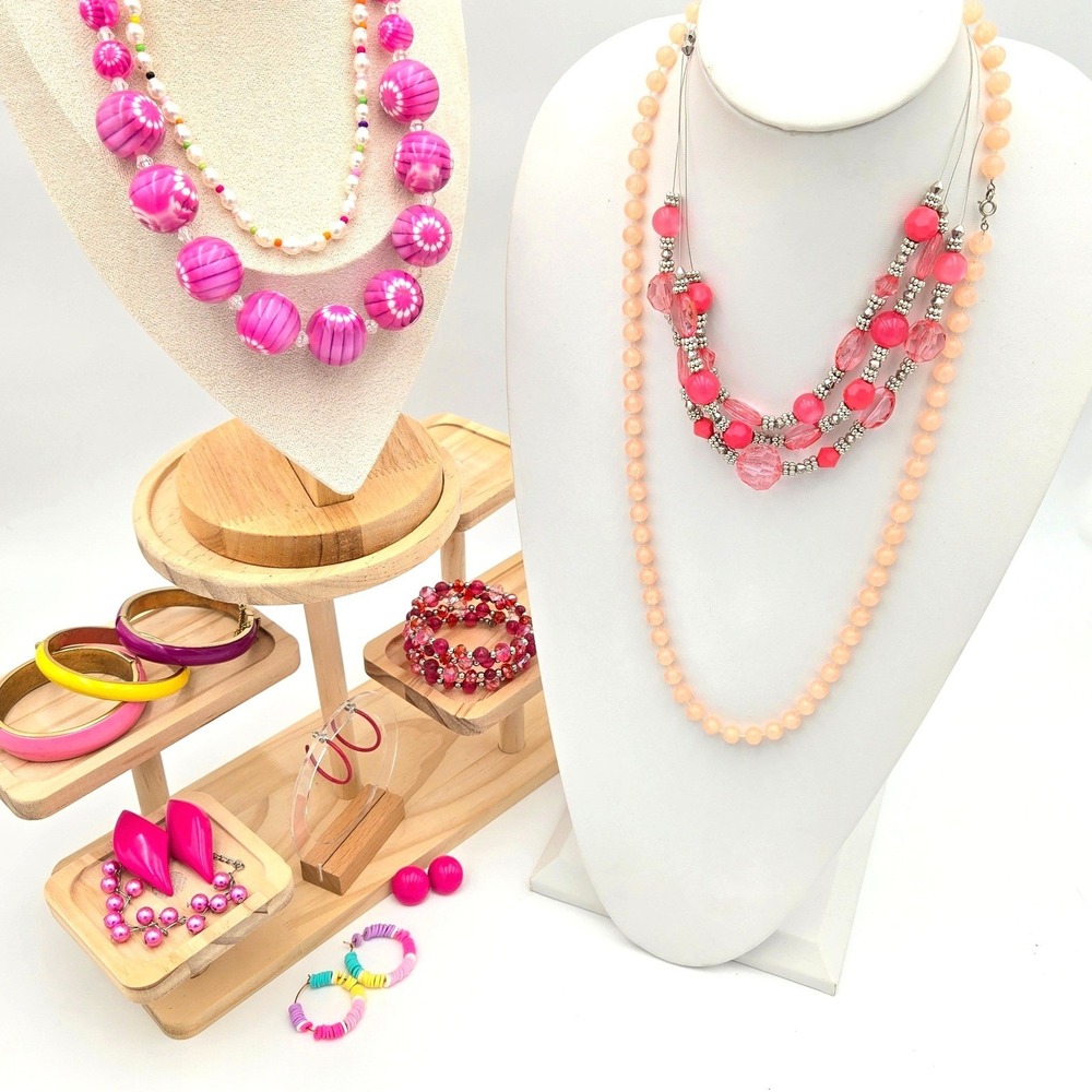 Bubblegum Dreams Jewelry Mixed Lot 12pc Pink Necklaces Bracelets Earrings Set‎ - Picture 2 of 9